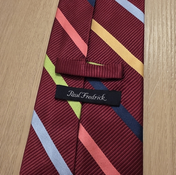 Paul Fredrick Red Colorful Stripe 100% Silk Preppy Stylish Business Wedding Tie - Picture 6 of 6